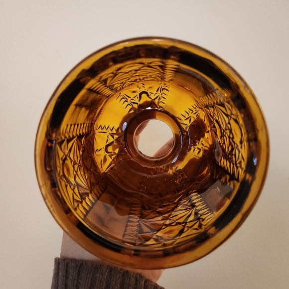 Vintage Indiana Glass Amber Stars And Bars Two Piece Fairy Lamp - Picture 7 of 8